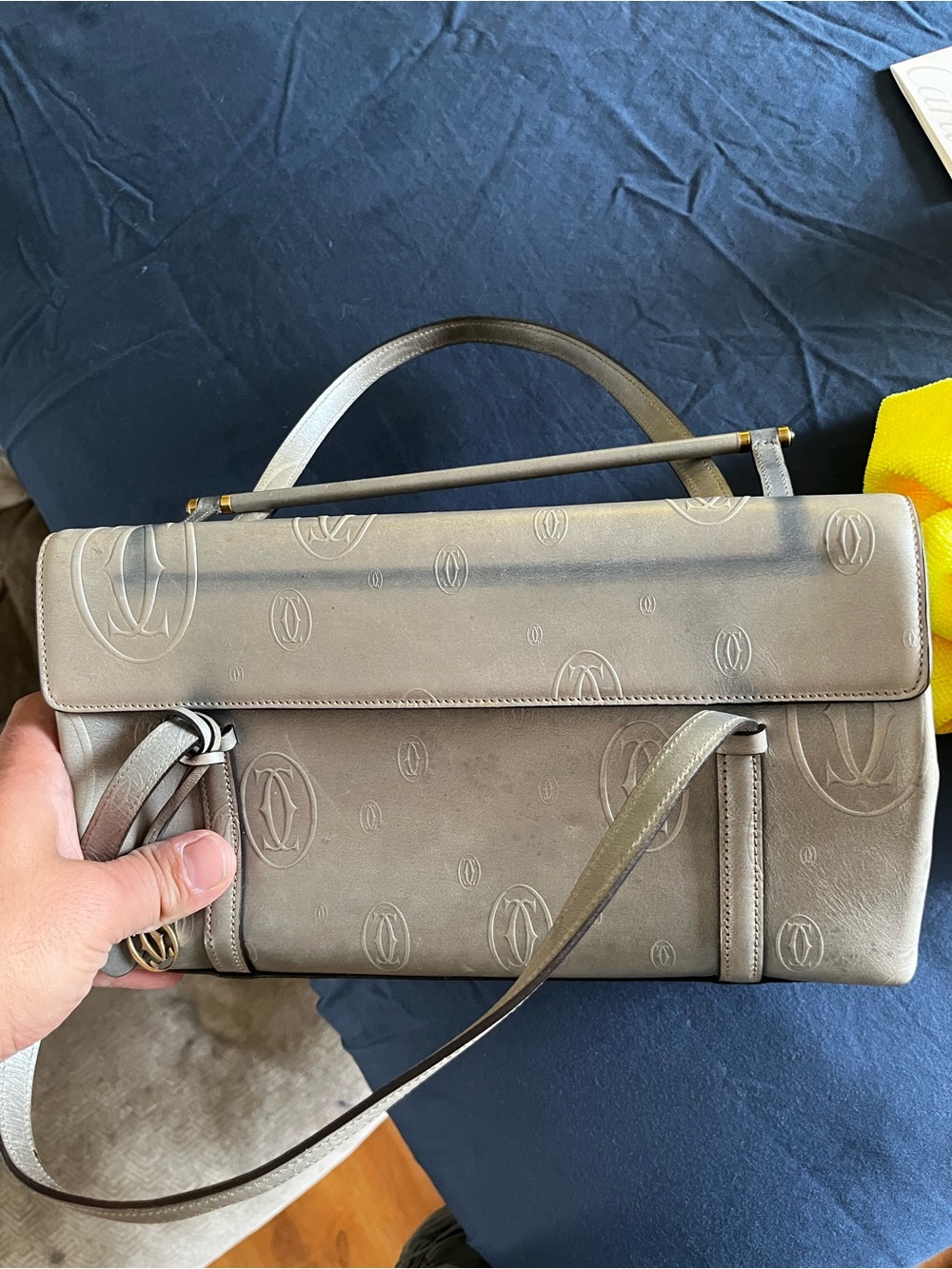 Cartier Taupe Monogram Leather Shoulder Bag with Gold Accents - Picture 7 of 7